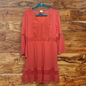 Cupio Coral Dress with Lace Yoke